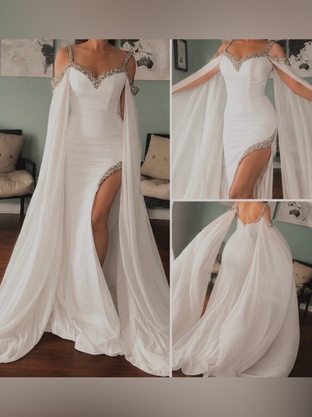 White pageant evening gown or unique wedding dress or reception dress
